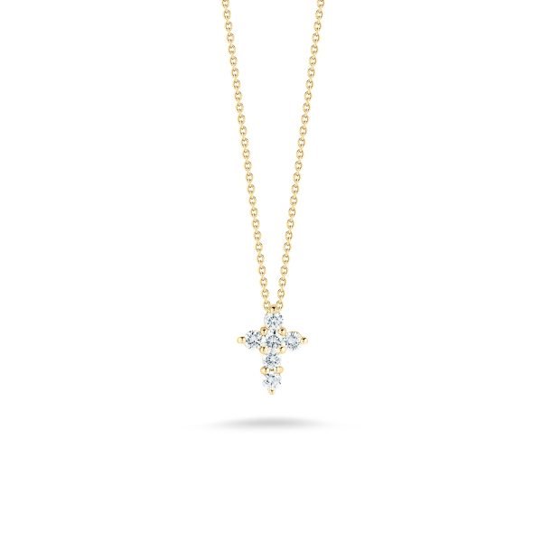 ROBERTO COIN 18K YELLOW GOLD TINY TREASURES DIAMOND CROSS NECKLACE
