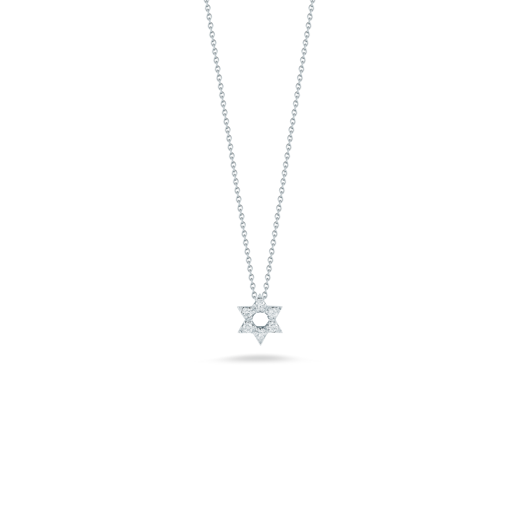 ROBERTO COIN 18K WHITE GOLD TINY TREASURES DIAMOND STAR OF DAVID NECKLACE