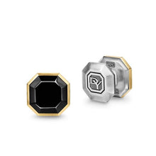 Load image into Gallery viewer, Streamline Shirt Studs in Sterling Silver with 14K Yellow Gold with Black Onyx, 11mm

