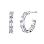 Royal Collection 18K White Gold 9.47 CTW Inside-Out Emerald Cut 1-Inch Diamond Hoop Earrings