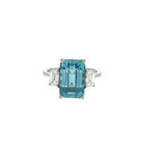 Load image into Gallery viewer, Royal Collection Platinum Aquamarine Three-Stone Diamond Ring
