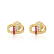 Royal Collection 14K Yellow Gold Ruby & Diamond Link Studs