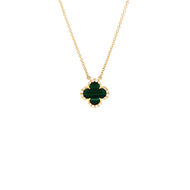Royal Collection 14K Yellow Mini Malachite Flower Halo Diamond Pendant Necklace
