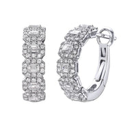Royal Collection 18K White Gold 4.09 CTW Emerald Cut Micro Halo 0.75-Inch Huggie Earrings