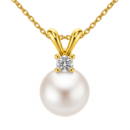 Royal Collection 14K Yellow Gold Diamond Akoya Pearl Necklace