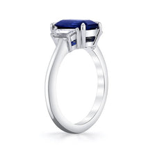 Load image into Gallery viewer, Royal Collection Platinum 2.70 CT Emerald Cut Sapphire &amp; 0.48 CT Trapezoid Diamond Ring
