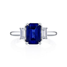 Load image into Gallery viewer, Royal Collection Platinum 2.70 CT Emerald Cut Sapphire &amp; 0.48 CT Trapezoid Diamond Ring

