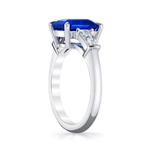 Load image into Gallery viewer, Royal Collection Platinum 3.06 CT Blue Sapphire &amp; 0.56 CT Tapered Baguette 3-Stone Ring

