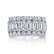 Royal Collection Platinum 3.12 CTW 3-Row Emerald & Round Diamond Band