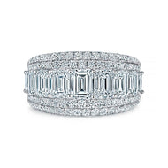 Royal Collection 18K White Gold 4.31 CTW Emerald Cut & Outer Pave Halfway Band
