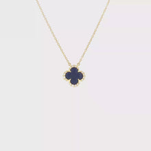 Load and play video in Gallery viewer, Royal Collection 14K Yellow Gold Small Lapis Flower Diamond Pendant Necklace

