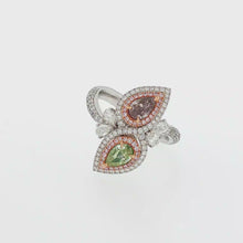 Load and play video in Gallery viewer, Royal Collection 18K White Gold 1.77 CTW Pink &amp; Green Diamond Halo Ring

