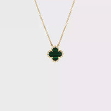 Load and play video in Gallery viewer, Royal Collection 14K Yellow Mini Malachite Flower Halo Diamond Pendant Necklace
