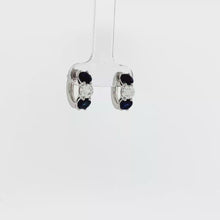 Load and play video in Gallery viewer, Royal Collection 18K White Gold Sapphire Diamond Huggie Earrings
