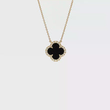 Load and play video in Gallery viewer, Royal Collection 14K Yellow Gold Black Onyx Flower Diamond Pendant Necklace

