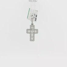 Load and play video in Gallery viewer, Royal Collection 18k White Gold Emerald-Cut and Pave Diamond Cross Pendant
