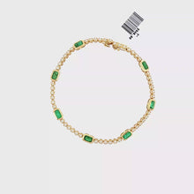 Load and play video in Gallery viewer, Royal Collection Emerald Cut Emerald and Round Diamond Tennis Bracelet in Yellow Gold
