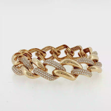 Load and play video in Gallery viewer, Royal Collection Yellow Gold Diamond Pave Alternating Curb Link Bracelet
