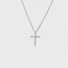 Load and play video in Gallery viewer, Royal Collection Round Brilliant Diamond Cross Pendant Necklace in White Gold
