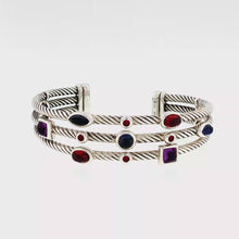 Load and play video in Gallery viewer, Royal Estate Silver Triple-Strand Cable Bangle with Amethysts
