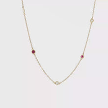 Load and play video in Gallery viewer, Royal Collection Yellow Gold Ruby and Diamond Bezel-Set Station Necklace
