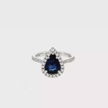 Load and play video in Gallery viewer, Royal Estate Pear-Shaped Royal Blue Sapphire Halo Ring in White Gold

