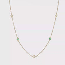 Load and play video in Gallery viewer, Royal Collection Yellow Gold Bezel-Set Diamond and Emerald Station Chain Necklace
