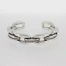 Load and play video in Gallery viewer, Royal Estate Diamond Pave Link Sterling Silver Cuff Bangle
