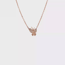 Load and play video in Gallery viewer, Royal Collection 14K Rose Gold Pave Diamond Butterfly Necklace
