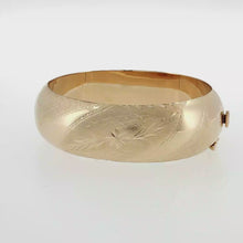 Load and play video in Gallery viewer, Royal Estate 14K Yellow Gold Engraved Floral Yellow Gold Bangle
