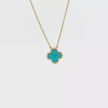 Load and play video in Gallery viewer, Royal Collection 14K Yellow Gold Turquoise Flower Small Pendant Necklace
