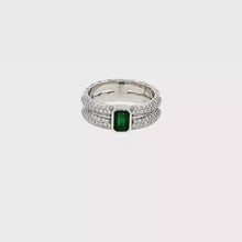 Load and play video in Gallery viewer, Royal Collection 14K White Gold 0.56 CT Emerald &amp; 0.68 CT Diamond Double Pavé Bezel Ring
