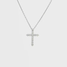 Load and play video in Gallery viewer, Royal Collection Round Brilliant Diamond Cross Pendant in White Gold
