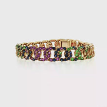 Load and play video in Gallery viewer, Royal Collection Multi-Gemstone Pavé Yellow Gold Interlocking Curb Link Bracelet
