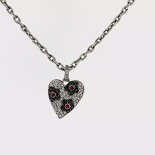 Load and play video in Gallery viewer, Royal Estate Royal Estate Silver Ruby Heart Floral Charm Necklace
