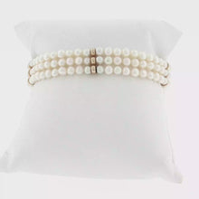Load and play video in Gallery viewer, Royal Estate Yellow Gold Three-Strand Pearl Beaded Bracelet
