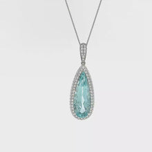 Load and play video in Gallery viewer, Royal Collection 14K White Gold Aquamarine &amp; Diamond Double Halo Necklace
