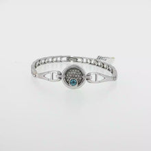 Load and play video in Gallery viewer, Royal Collection Diamond and Blue Sapphire Pavé Medallion Chain Bracelet in White Gold
