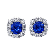 Royal Collection 18K White Gold 5.26 CT Cushion Sapphire & 2.15 CT Diamond Halo Drop Earrings