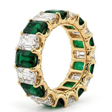 Load image into Gallery viewer, Royal Collection 18K Yellow Gold Emerald &amp; Diamond Eternity Band
