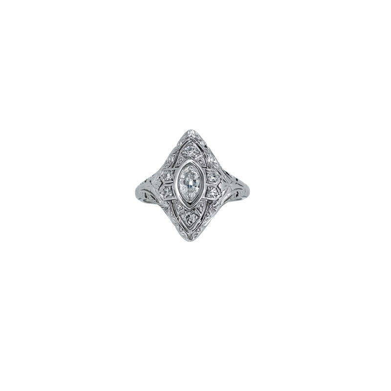 Royal Collection 18K White Gold Marquise Diamond Ring
