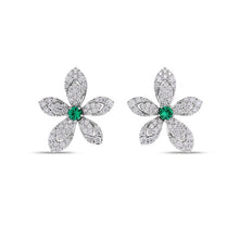 Load image into Gallery viewer, Roberto Coin 18K White Gold Tiare Diamond &amp; Emerald Flower Earrings
