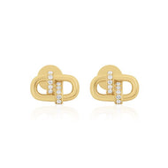 Royal Collection 14K Yellow Gold 2-Row Diamond Link Studs