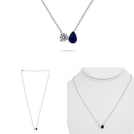 Royal Collection 14K White Gold Pear Sapphire & Diamond Solitaire Necklace