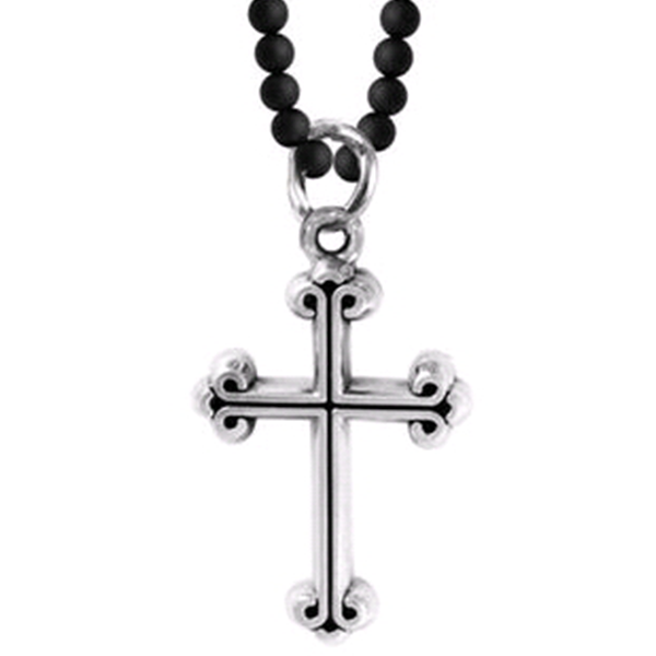 King Baby Sterling Silver Cross on Black Onyx Necklace