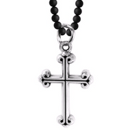 King Baby Sterling Silver Cross on Black Onyx Necklace