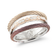 ALOR Layered Carnation Burgundy Cable Ring with 18kt Rose Gold Diamonds