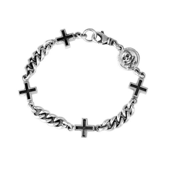 Ancient Cross Chain Bracelet with Skull Vintage Coin
