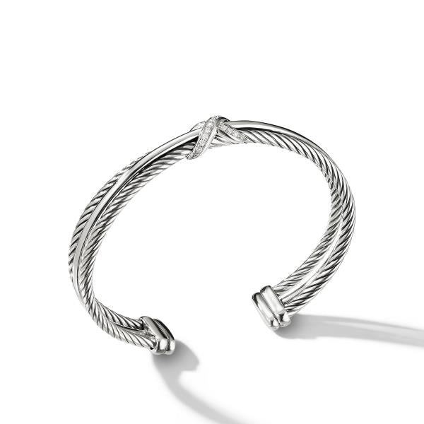 Crossover X Bracelet in Sterling Silver with Pave Diamonds