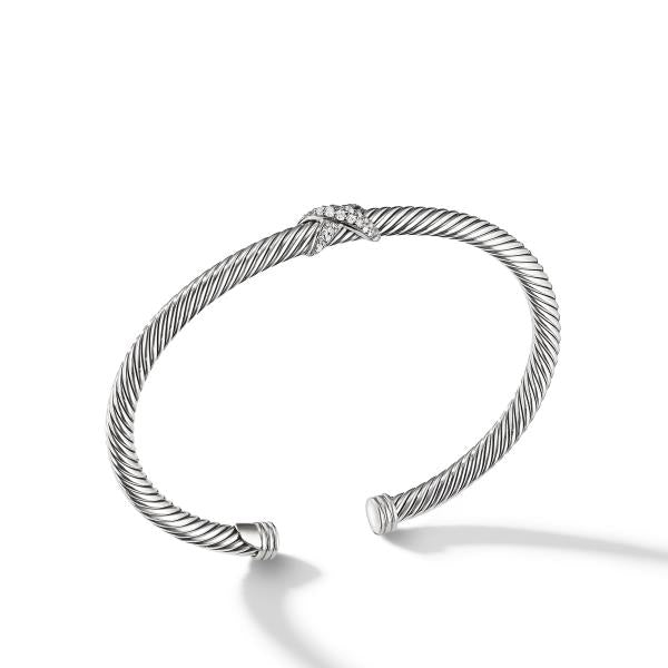 X Station Bracelet in Sterling Silver with Pave Diamonds